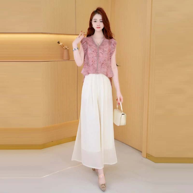 【潘潘】【两件套】【有里布】夏时尚女神修身宽松气质显瘦裤套装D2976