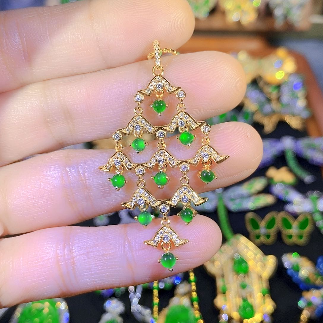 吊坠(不含链)银S925镶嵌翡翠