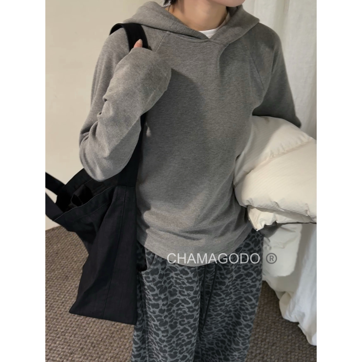CHA MA GO DO秋冬慕斯棉连帽修身款加绒磨毛连帽打底