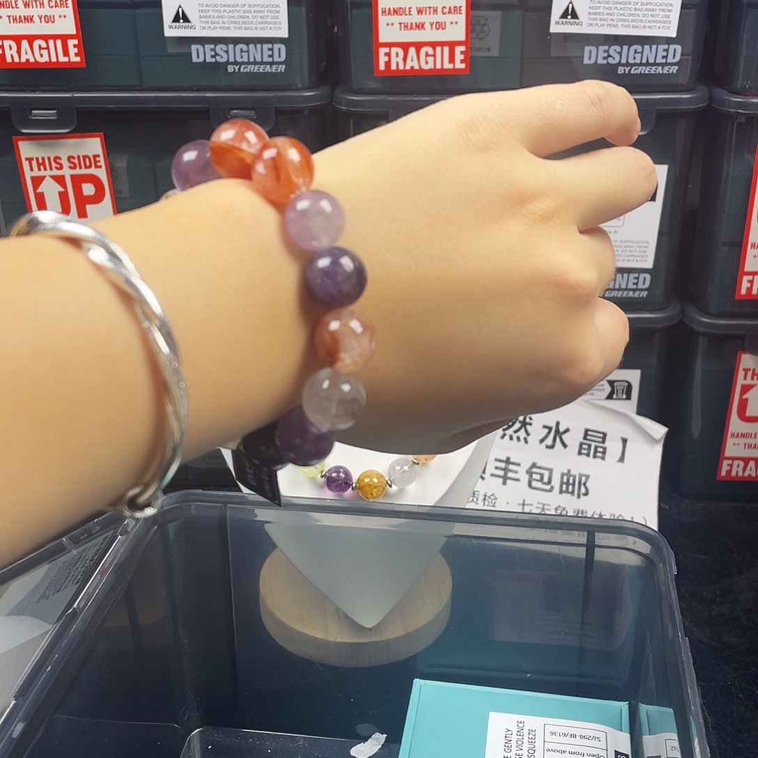 手链银S925镶嵌烟晶