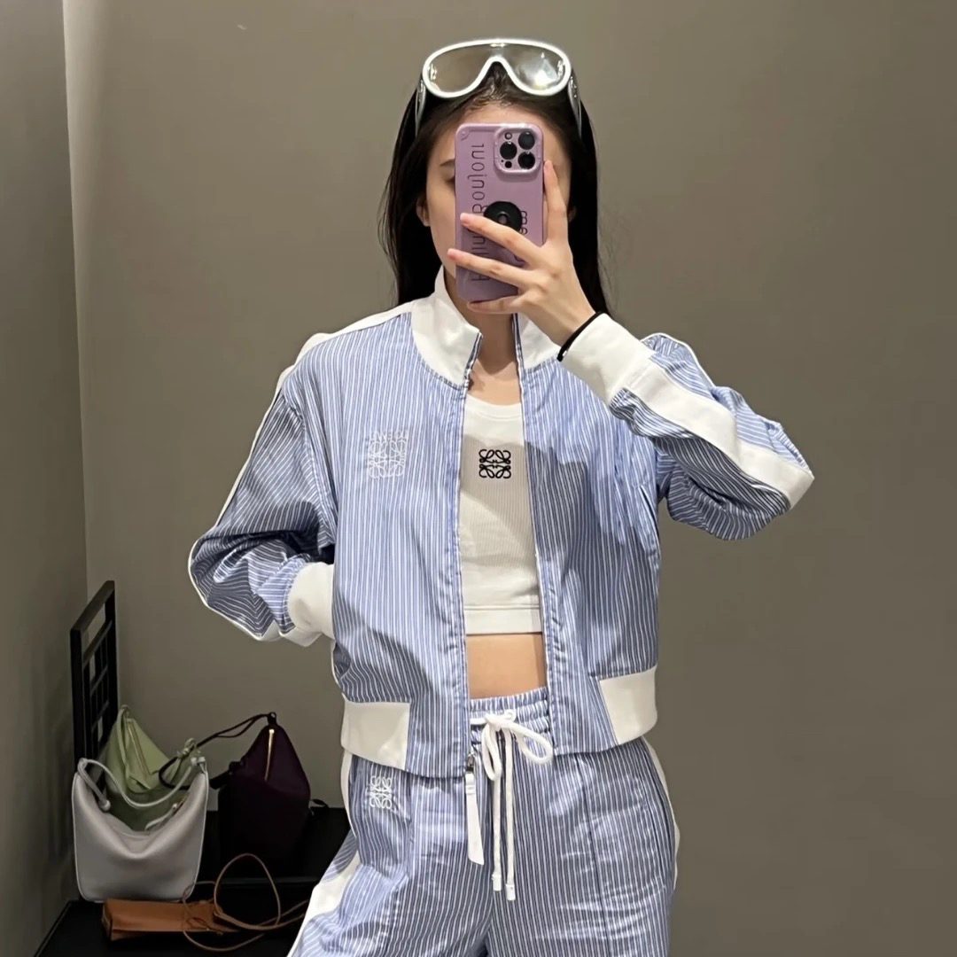 99新 LOEWE/罗意威 A101855/蓝色条纹夹克外套/34码