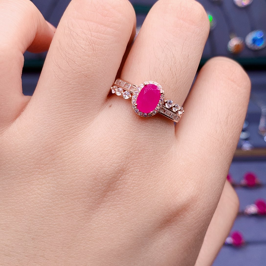 红宝石戒指银S925镶嵌