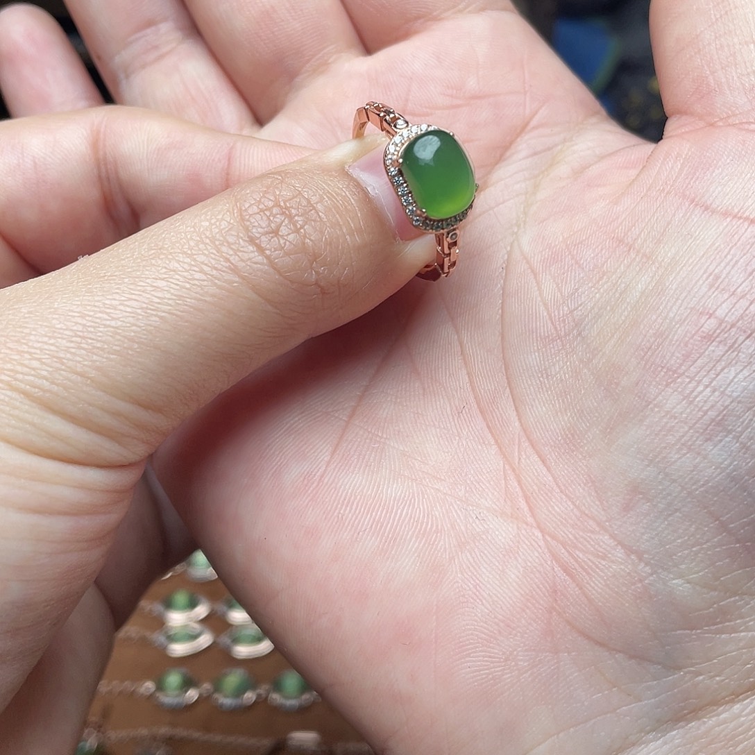 和田玉（碧玉）银S925镶嵌颈饰戒指