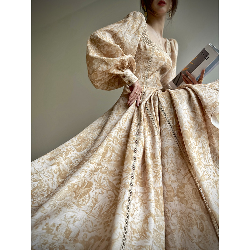 Aconiconi｜和煦春光 法式复古重工精致高级连衣裙修身大裙摆长裙