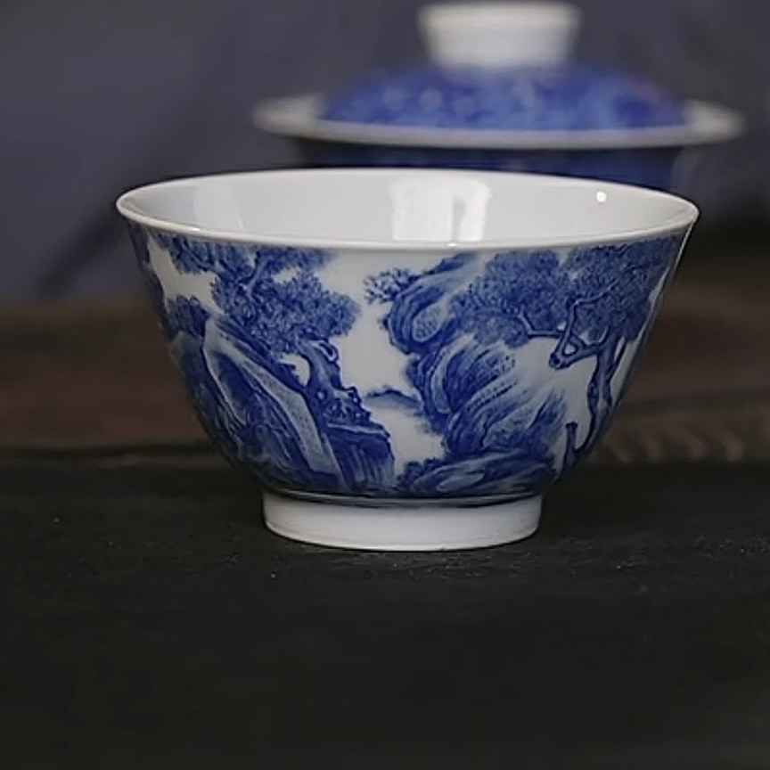 【瓷圈黄老邪宝弟真选】觉山隐窑｜仿仇英古画桃源仙境图大主人杯