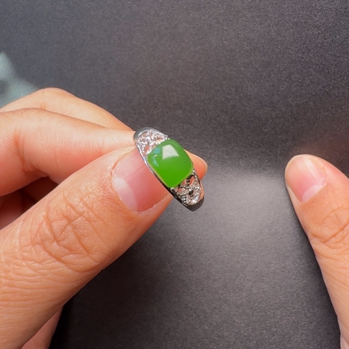 和田玉（碧玉）银S925镶嵌戒指