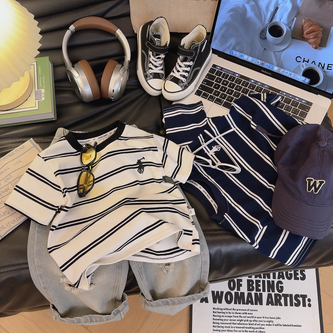 条纹短袖刺绣精梳棉夏季洋气条纹短袖圆领百搭儿童休闲t恤帅气