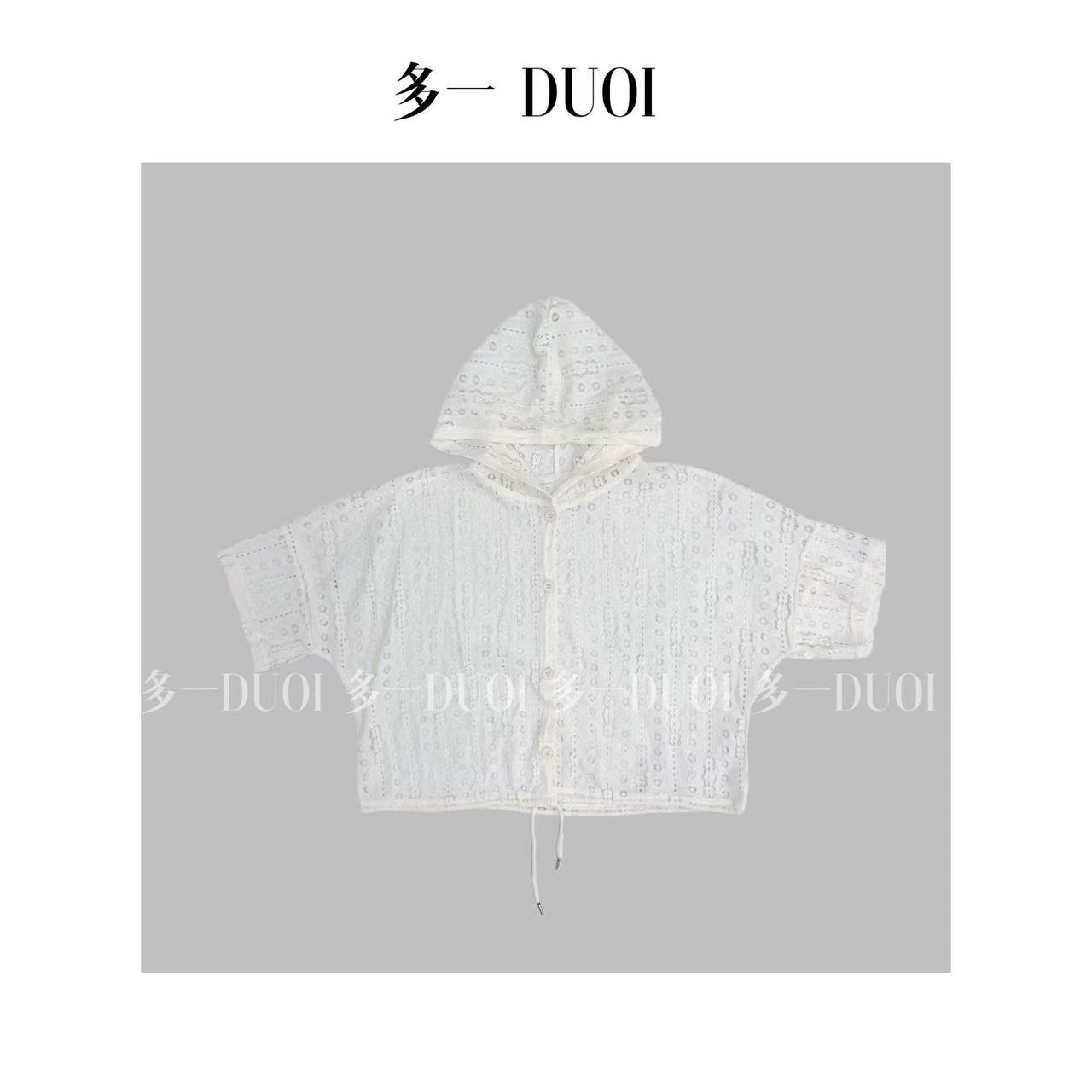 多一“芳菲”2025夏季休闲简约镂空连帽下摆抽绳宽松百搭透气上衣