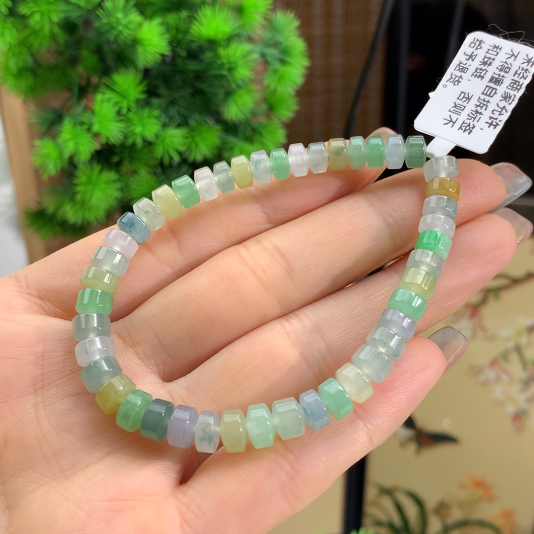 翡翠手链未镶嵌冰胶多宝桶珠手链卡6.4-6.9m m