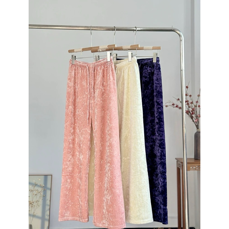 “波光粼粼”光泽感秋冬季百搭小众垂坠感显瘦抓皱金丝绒阔腿裤女