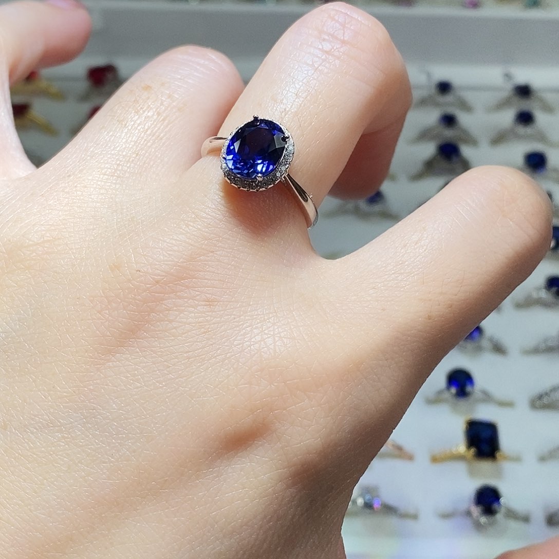 蓝宝石戒指银S925镶嵌k***7