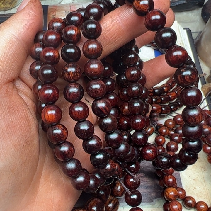 藤类延**足海南红降08-108圆珠黑珍珠全玉化