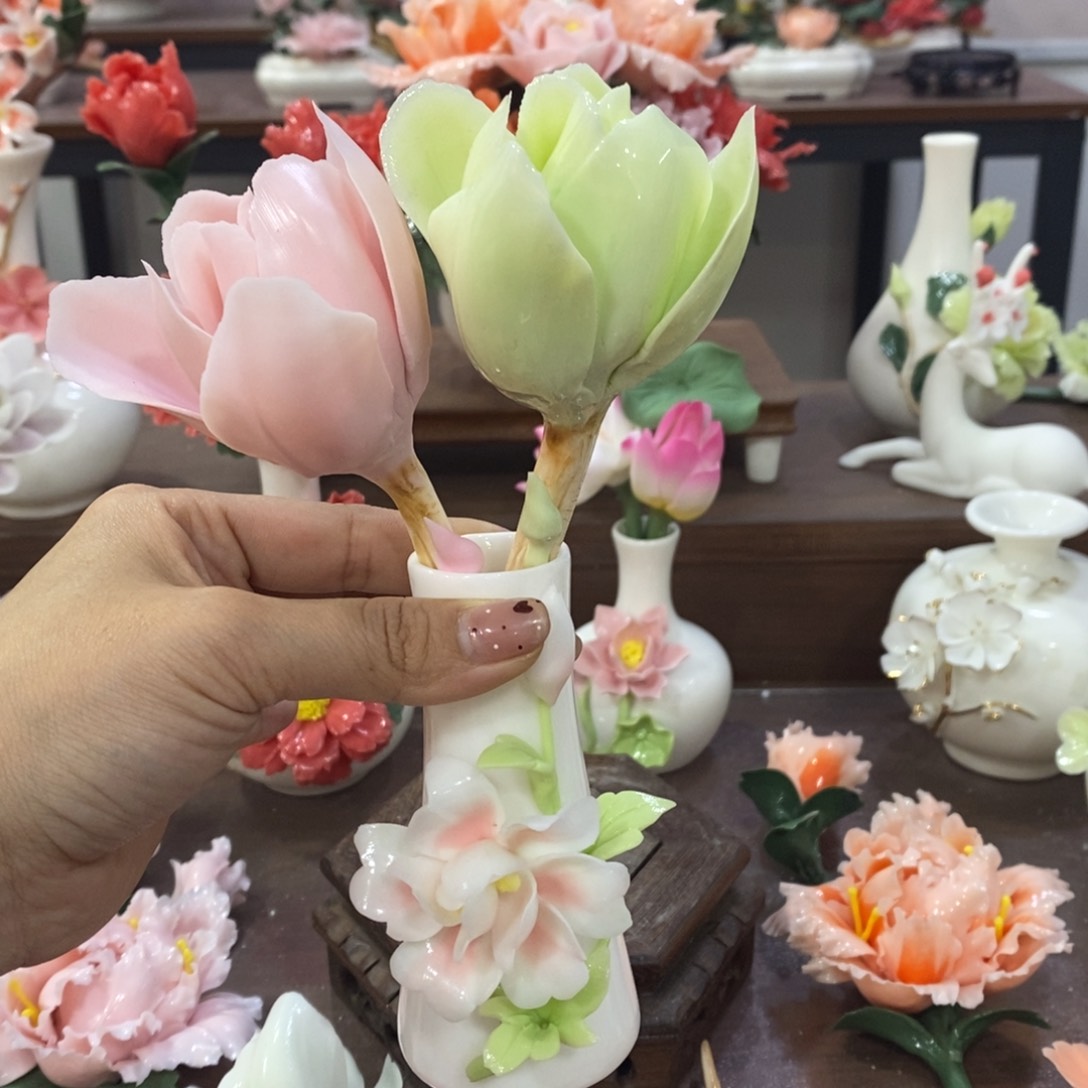 摆件陶瓷手工花摆件