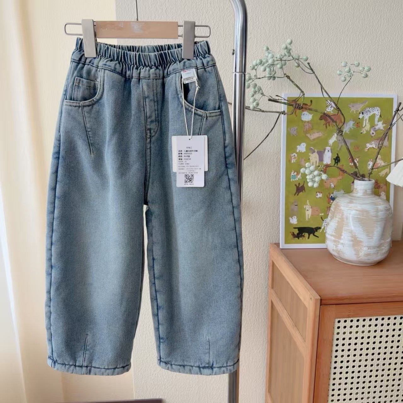 女童韩版水洗软牛仔加绒加厚棉质牛仔裤 252311