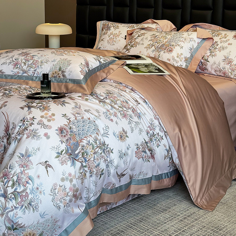 林小花【凤栖梧桐】-四件套纯棉轻奢贡缎全棉印花纯棉床单四件套