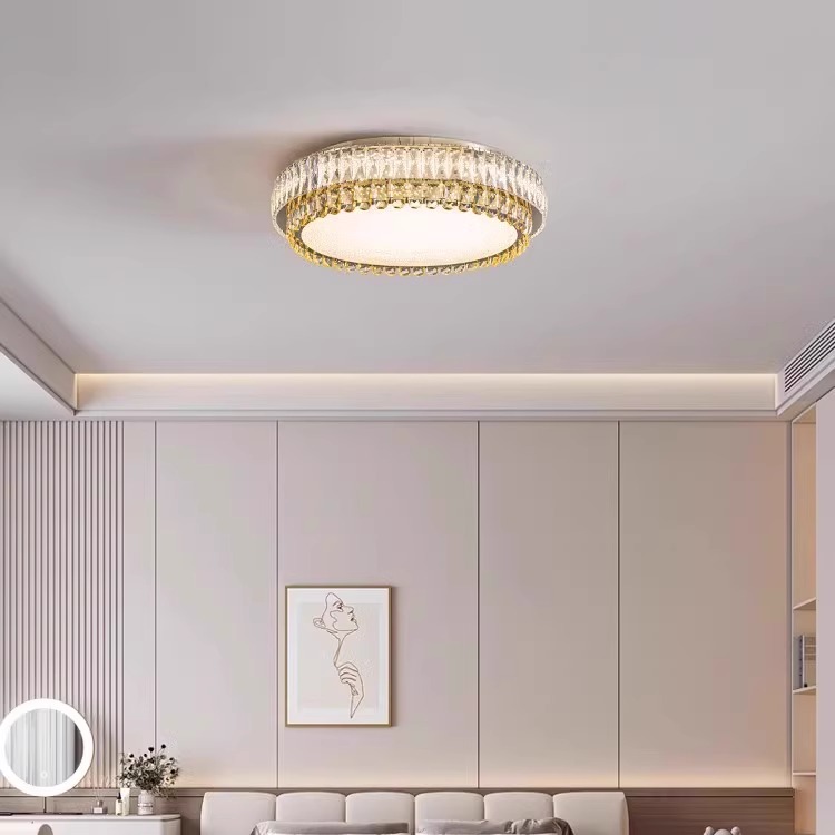 轻奢水晶吸顶灯圆形大气高档客厅灯现代简约led书房卧室灯家用