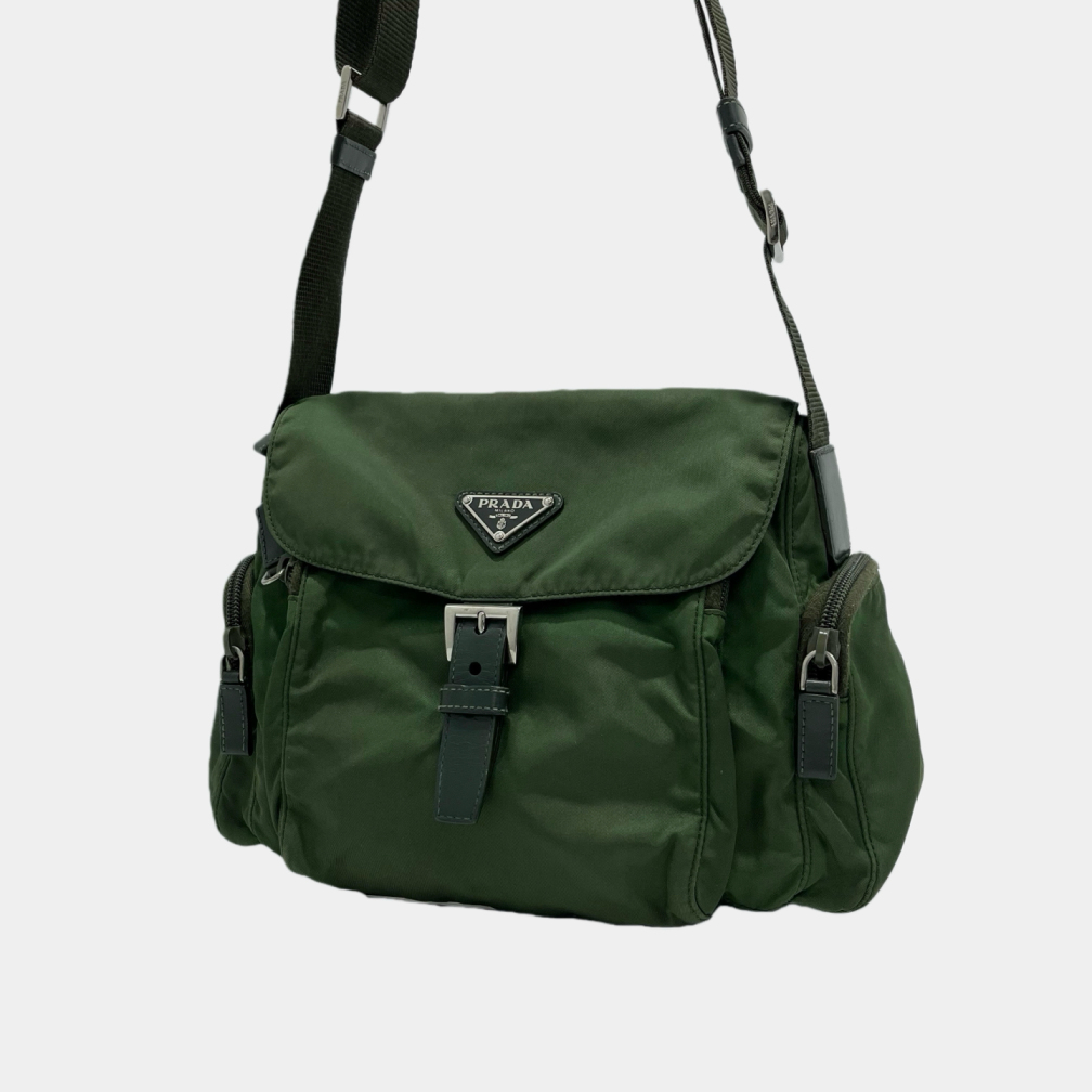95新 Prada/普拉达 二手军绿色尼龙斜挎包JW81967