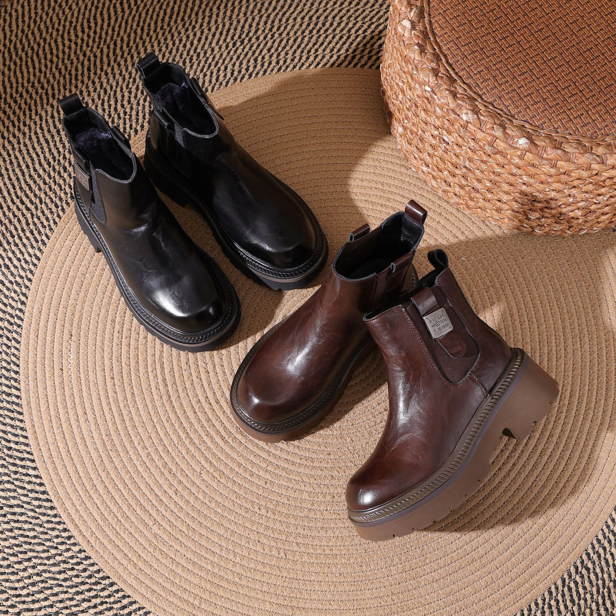 秋冬厚底短筒马丁靴真皮休闲时尚好穿脱短靴X8899