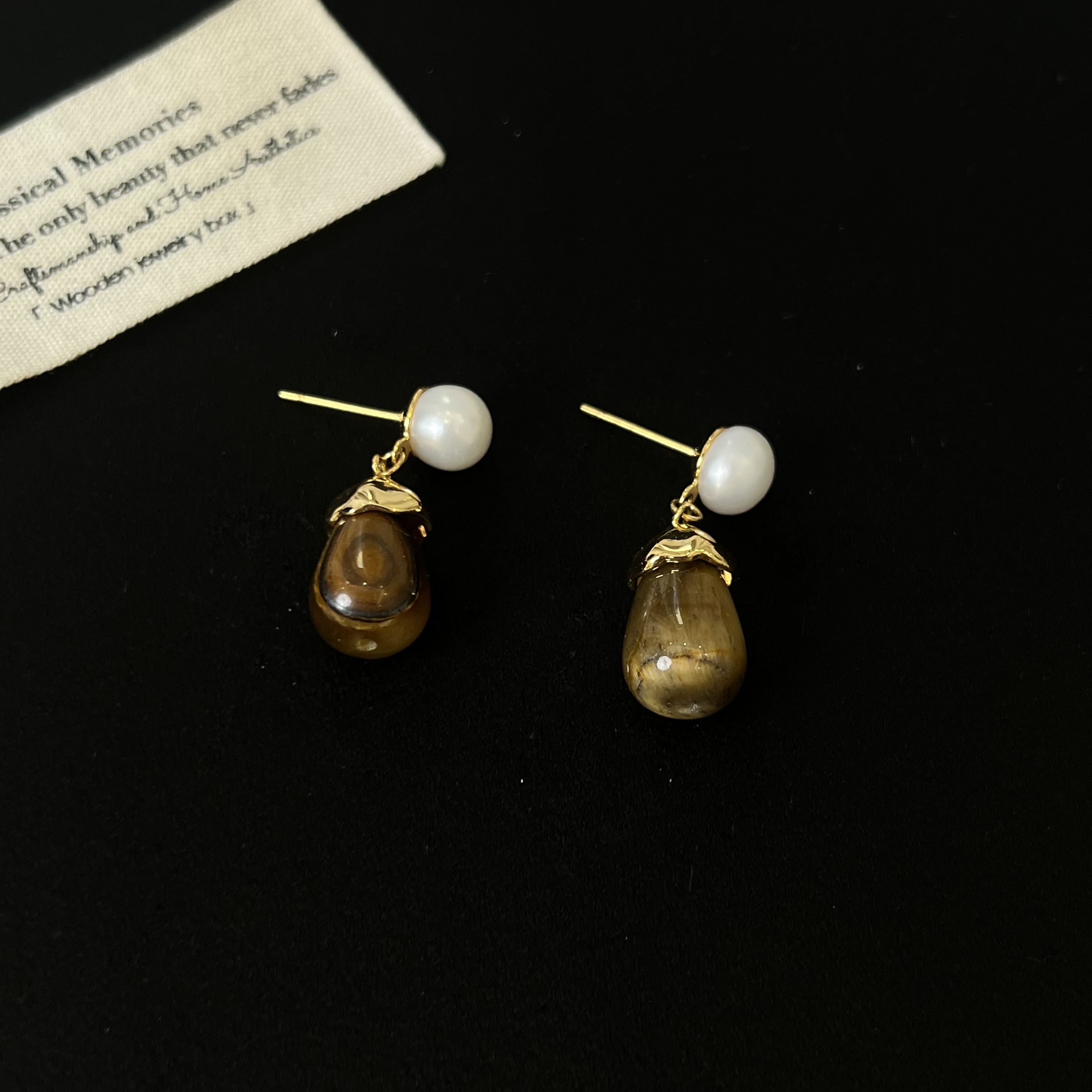 铜合金耳饰 法式复古虎眼椭圆耳环2603