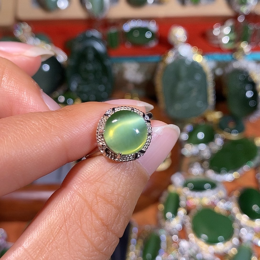 和田玉（碧玉）银S925镶嵌戒指