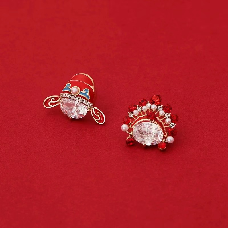 合金耳饰 国风红色花旦小生新中式旗袍京剧脸谱气质小众高级耳饰