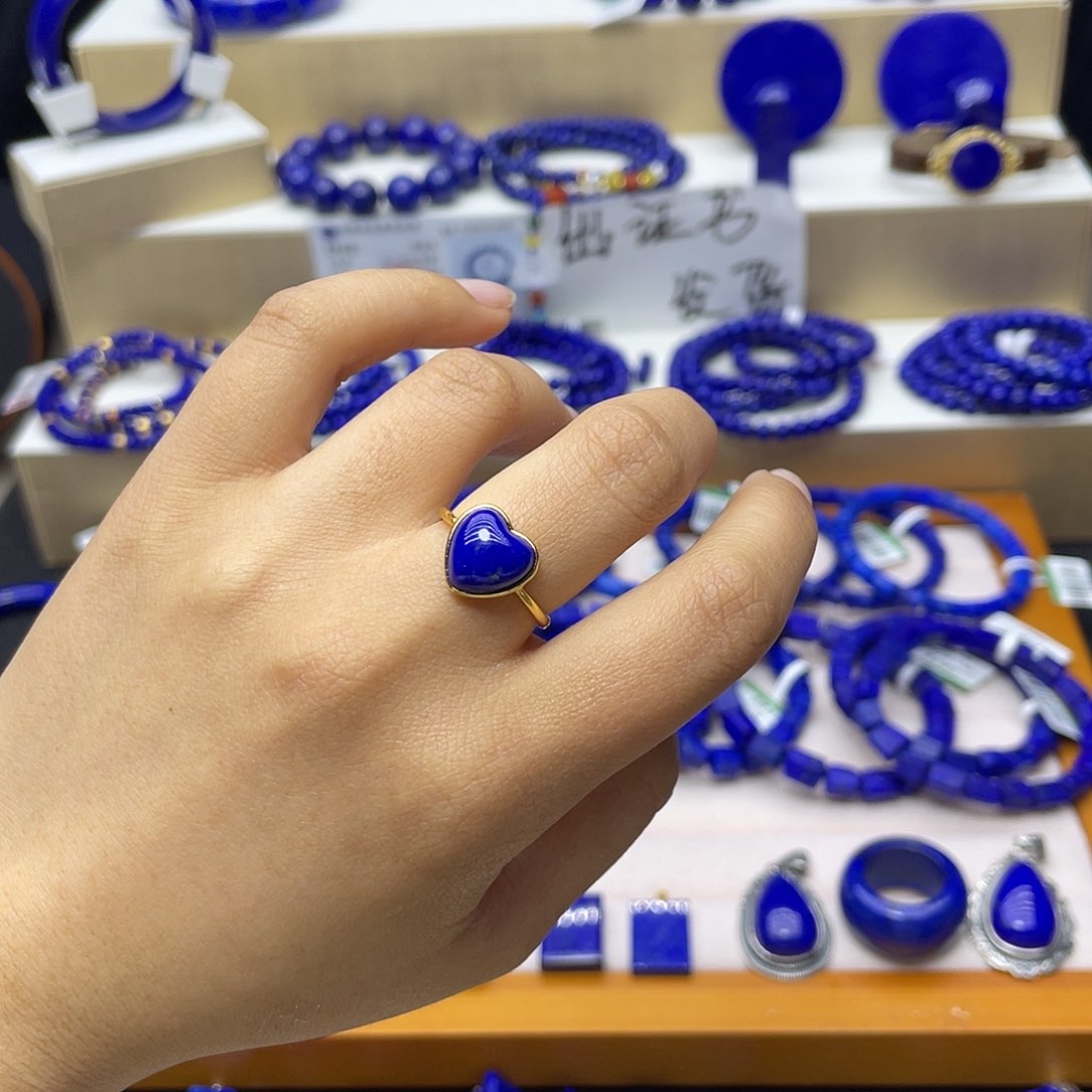 青金石戒指爱心银S925镀金镶嵌