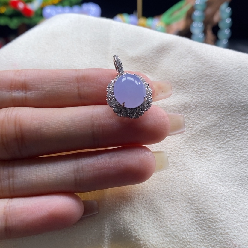 【闪购商品】翡翠颈饰18K金镶嵌冰红蓝紫蛋面吊坠