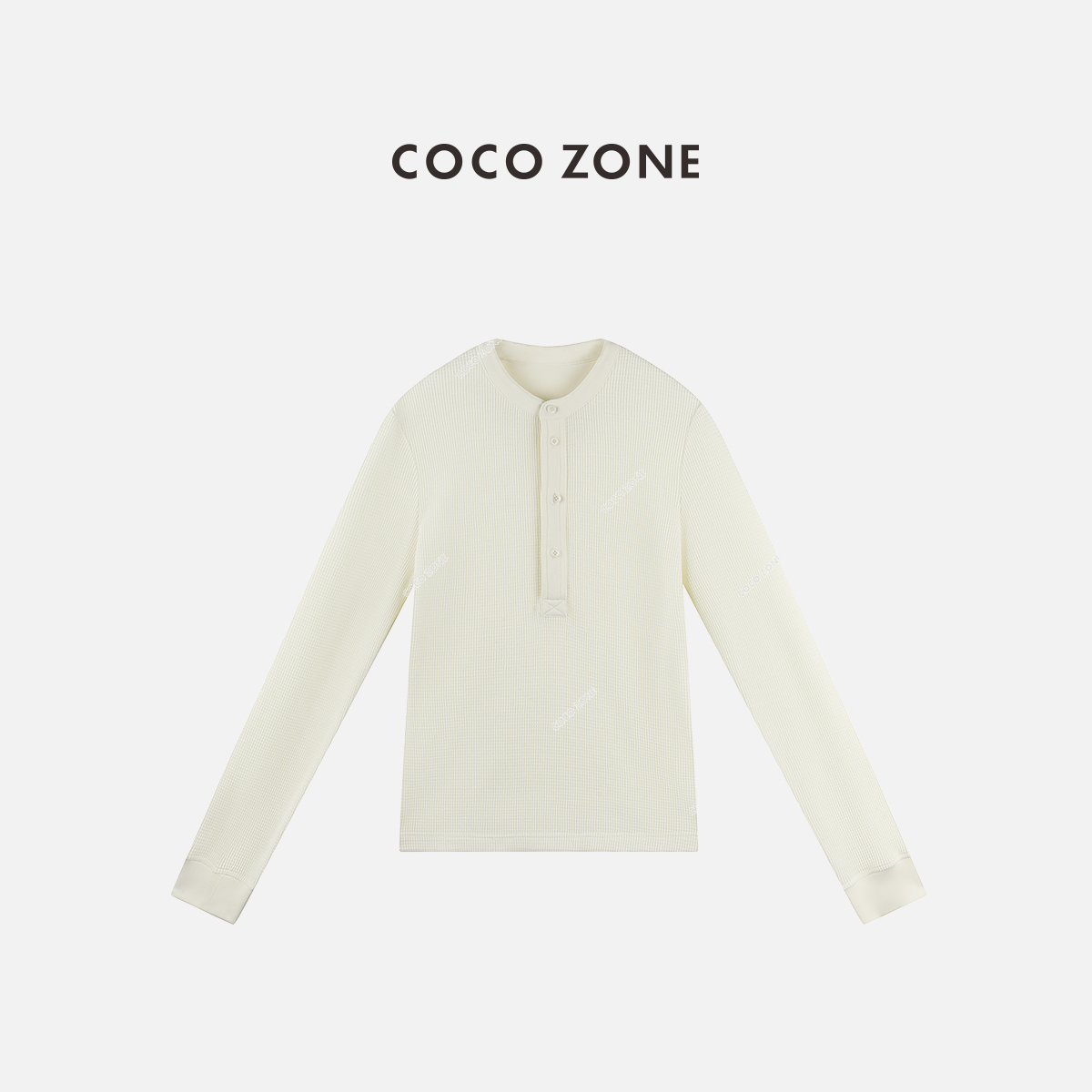 COCO ZONE 刘一一 绵羊毛莱赛尔混纺时尚半排扣长袖T恤CC2C1784