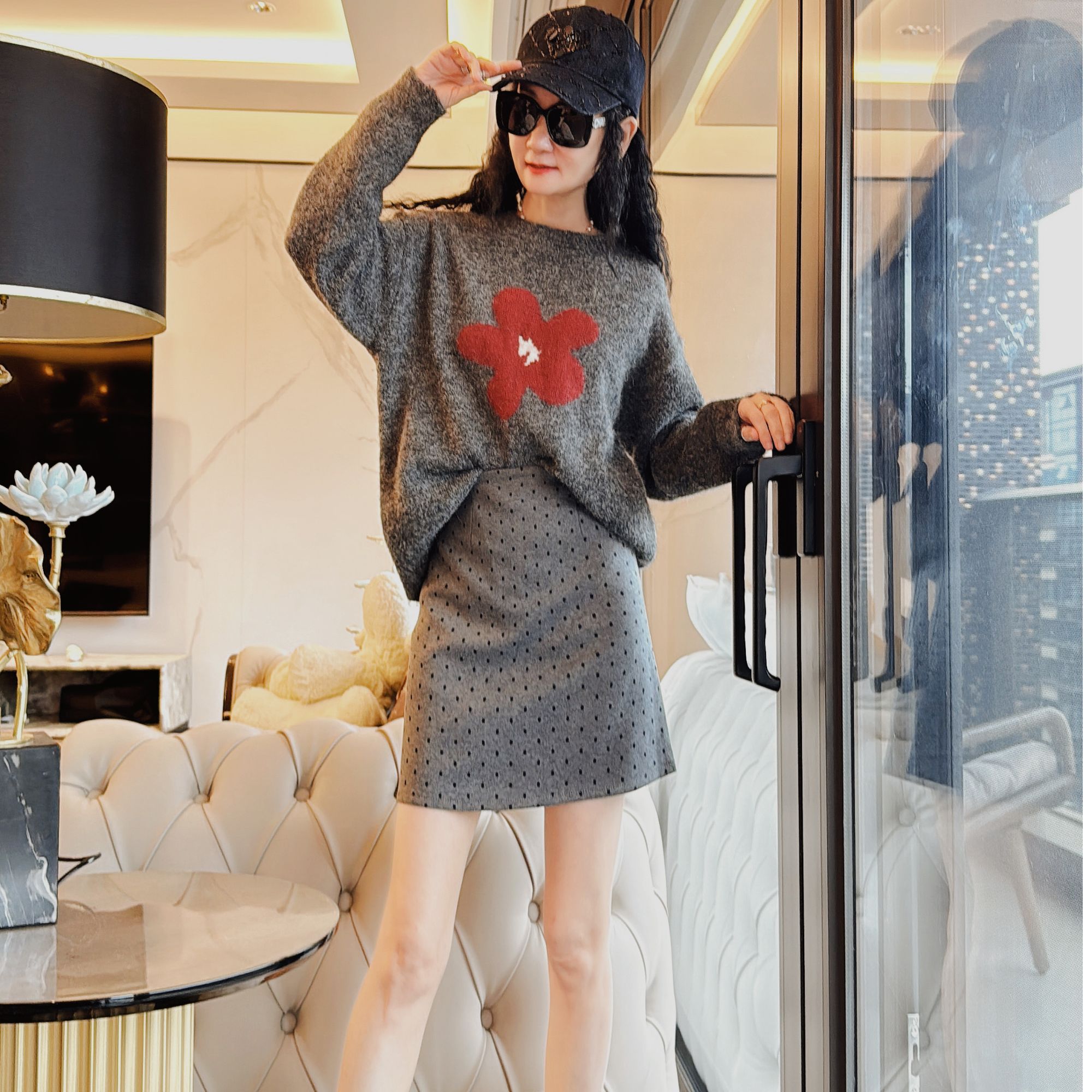 M54E009慕之淇波点毛呢韩系气质淑女修身包臀半身裙