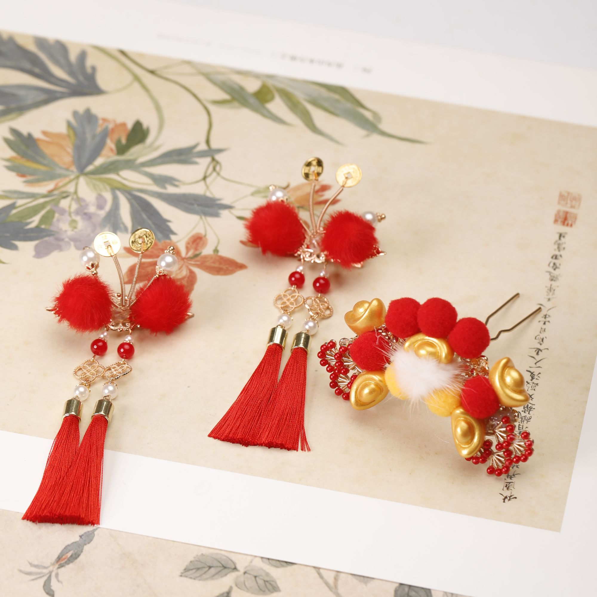 古风冬款小财神发冠发夹古装汉服头饰发饰顶簪中国风