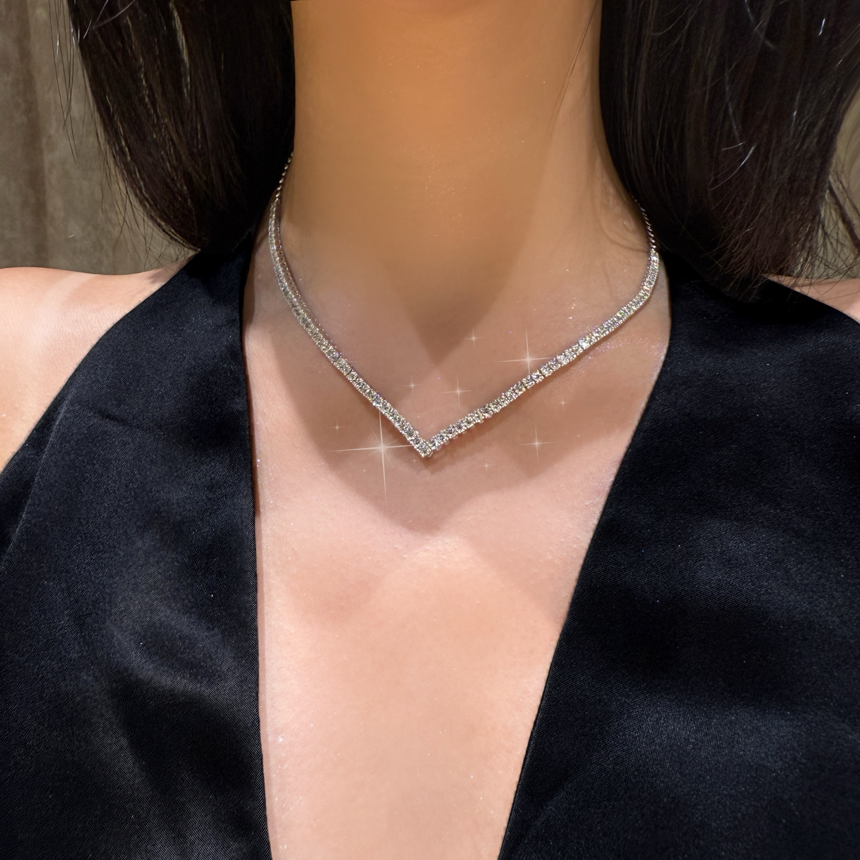  QANNA【一鹿有你】【水滴万能扣】豪华晚宴款轻奢百搭钻石项链AY