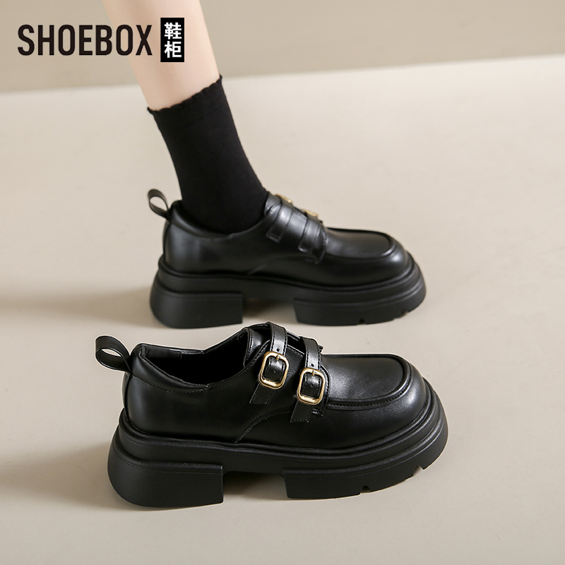 达芙妮旗下鞋柜黑色小皮鞋女春2025爆款厚底单鞋懒人一脚蹬乐福鞋