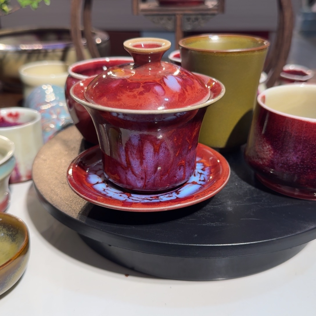 逐***风陶摆件钧瓷三才盖碗3333