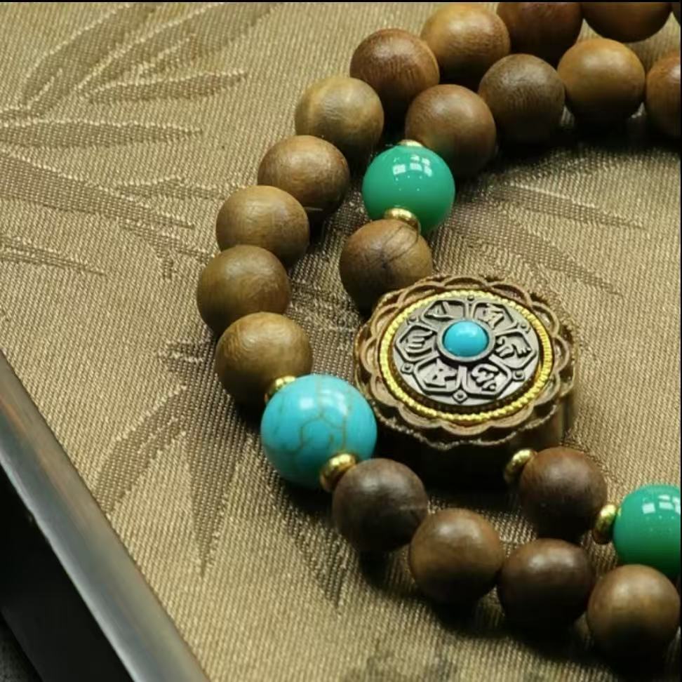 檀香木珠串0.8 绿檀时来运转圆牌手持 1057无礼盒