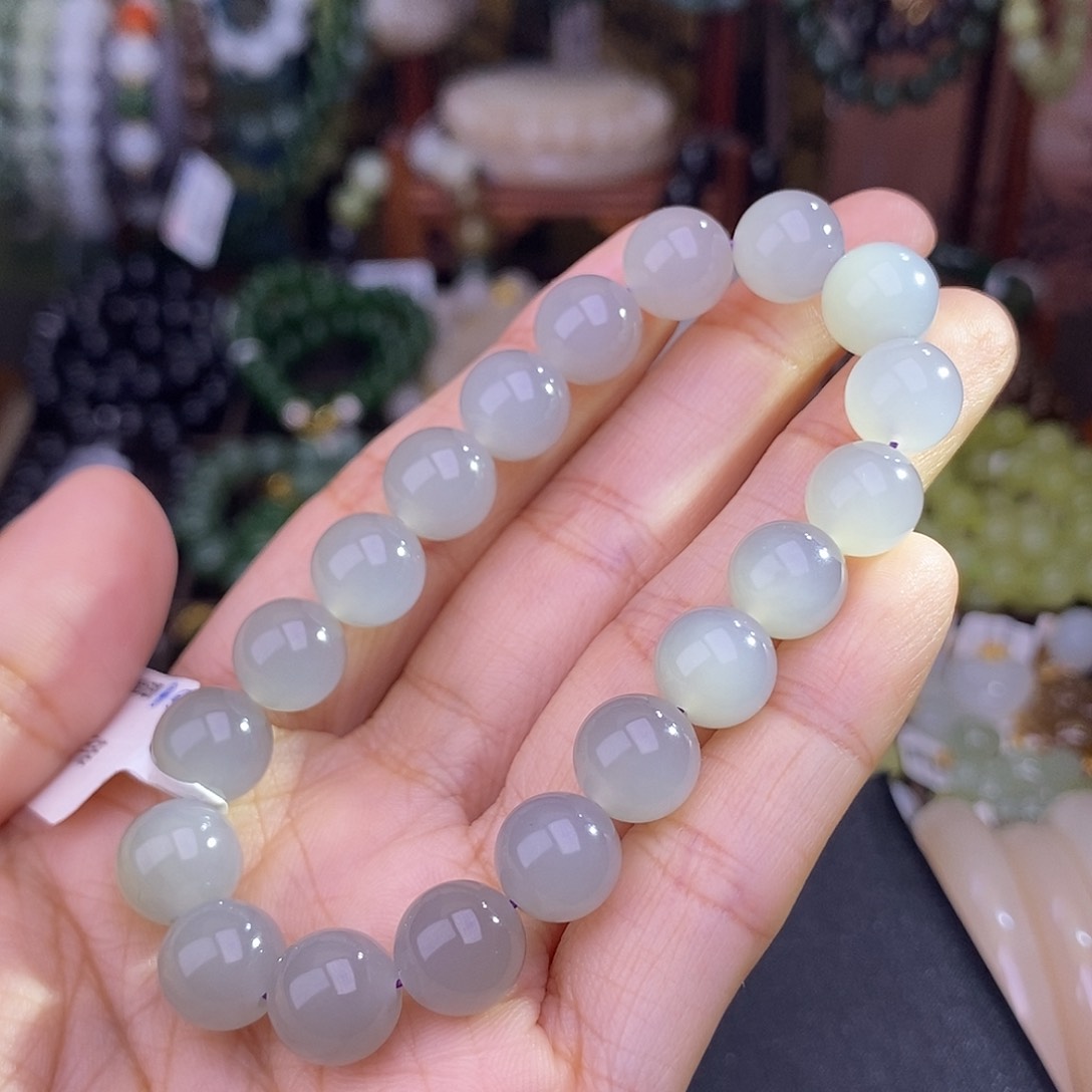 手链未镶嵌和田玉冰底冰白烟紫手链约10