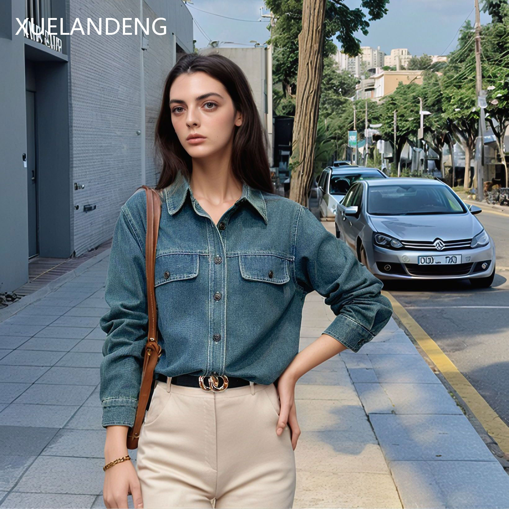 XUELANDENG 法式 甜心酷感女款牛仔衫