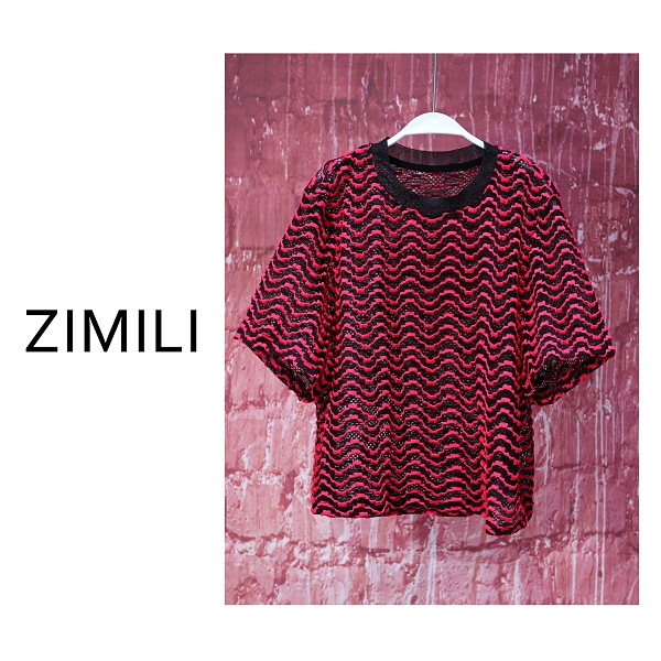 【亮哥女装】2025欧货轻薄透气洋红色波浪纹刺绣镂空时尚爽肤衣9198