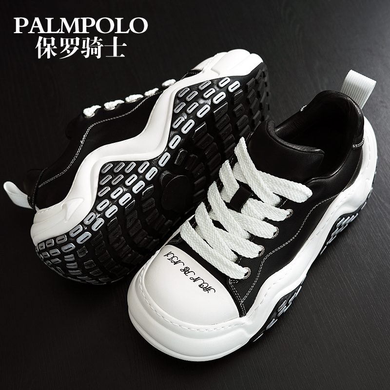 保罗骑士男鞋欧货原创面包设计感牛皮重工色老爹鞋厚底时尚休闲鞋