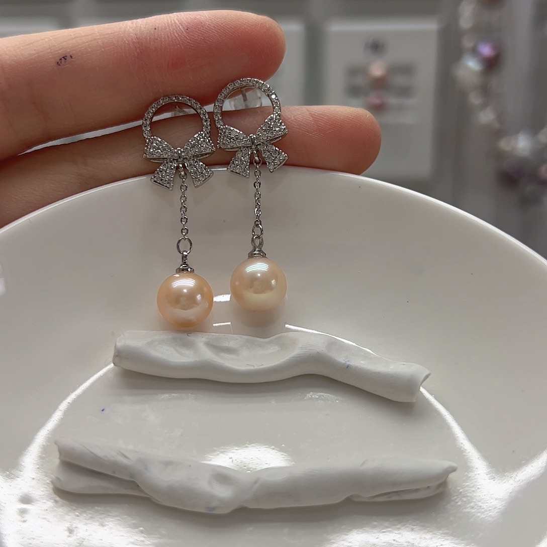 银S925镶嵌淡水珍珠耳饰