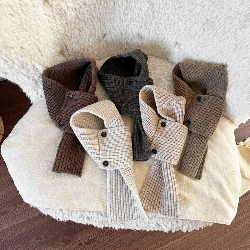 新款韩系儿童围巾秋冬洋气百搭男女宝宝围巾纽扣韩版交叉套头围巾