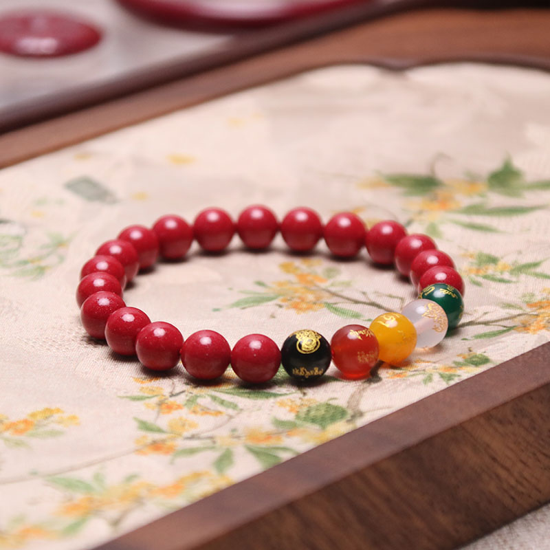 天然辰砂【收藏红晶砂】五路财神转财运朱砂手串手链女本命年转