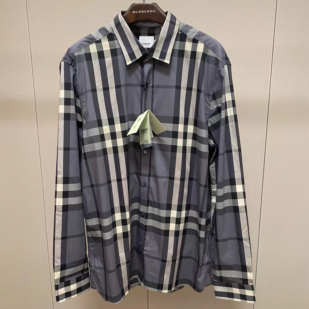 未使用 BURBERRY/博柏利 经典格纹青灰色翻领长袖衬衫