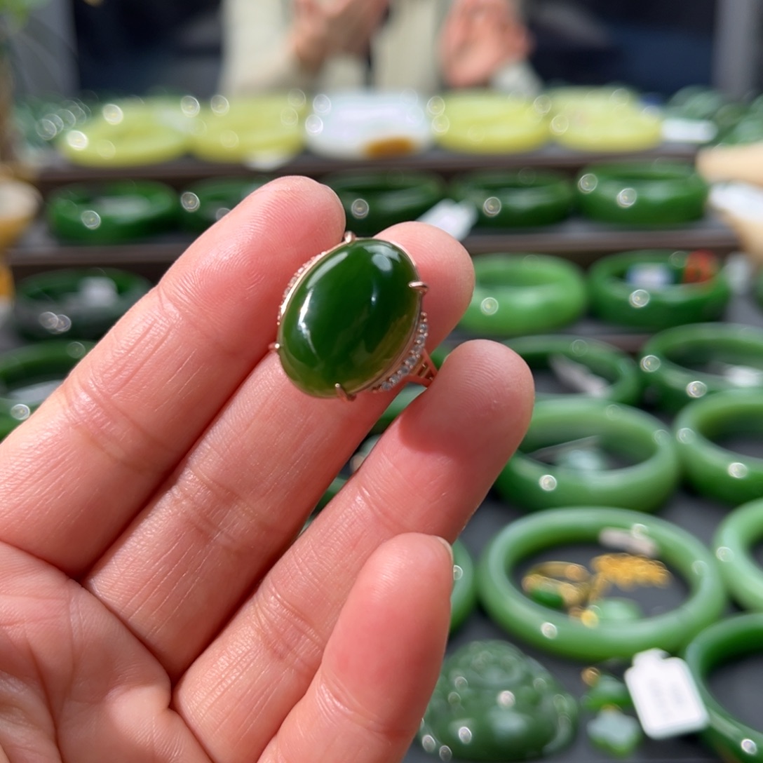 和田玉（碧玉）戒指银S925镶嵌