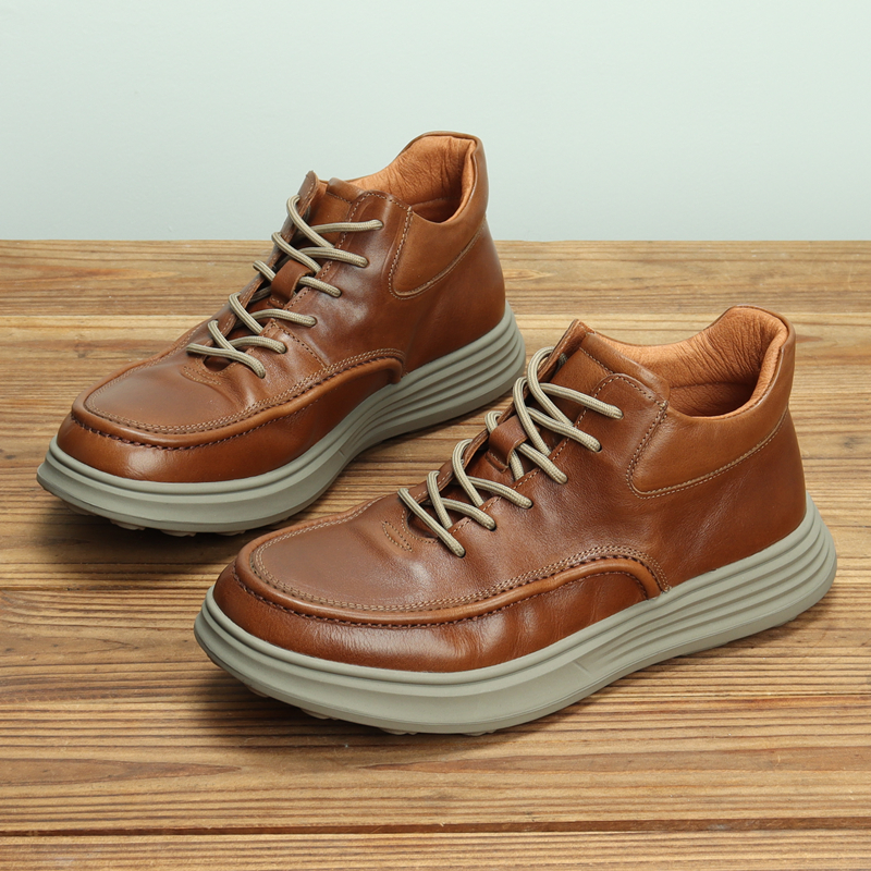 秋冬季新款马丁靴男士复古真皮软皮高帮皮鞋男休闲加绒保暖工装鞋