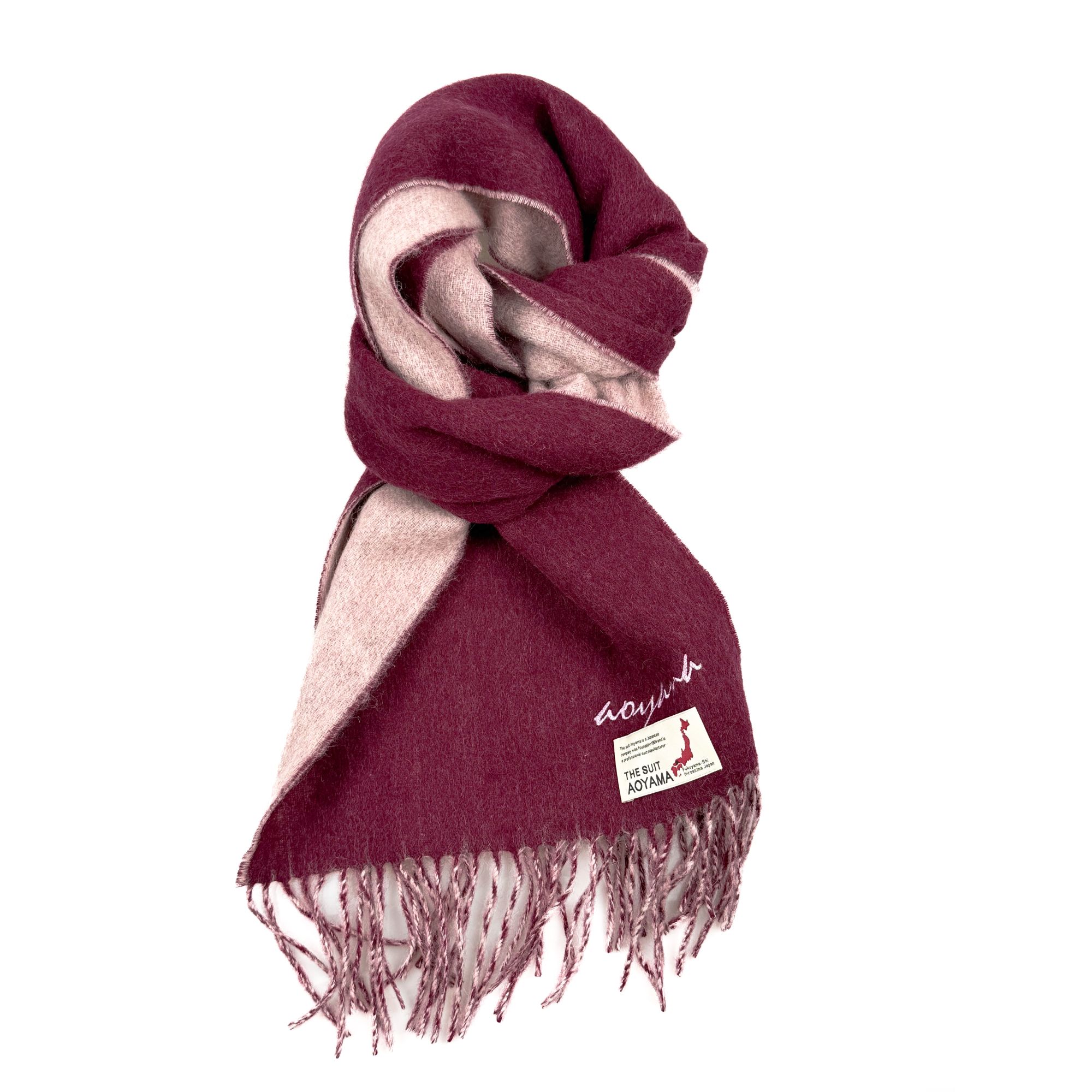 洋服の青山-双面围巾【100%羊毛】经典羊绒时尚保暖围脖【酒红色】