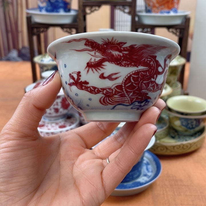 陶摆件鱼化龙压手杯