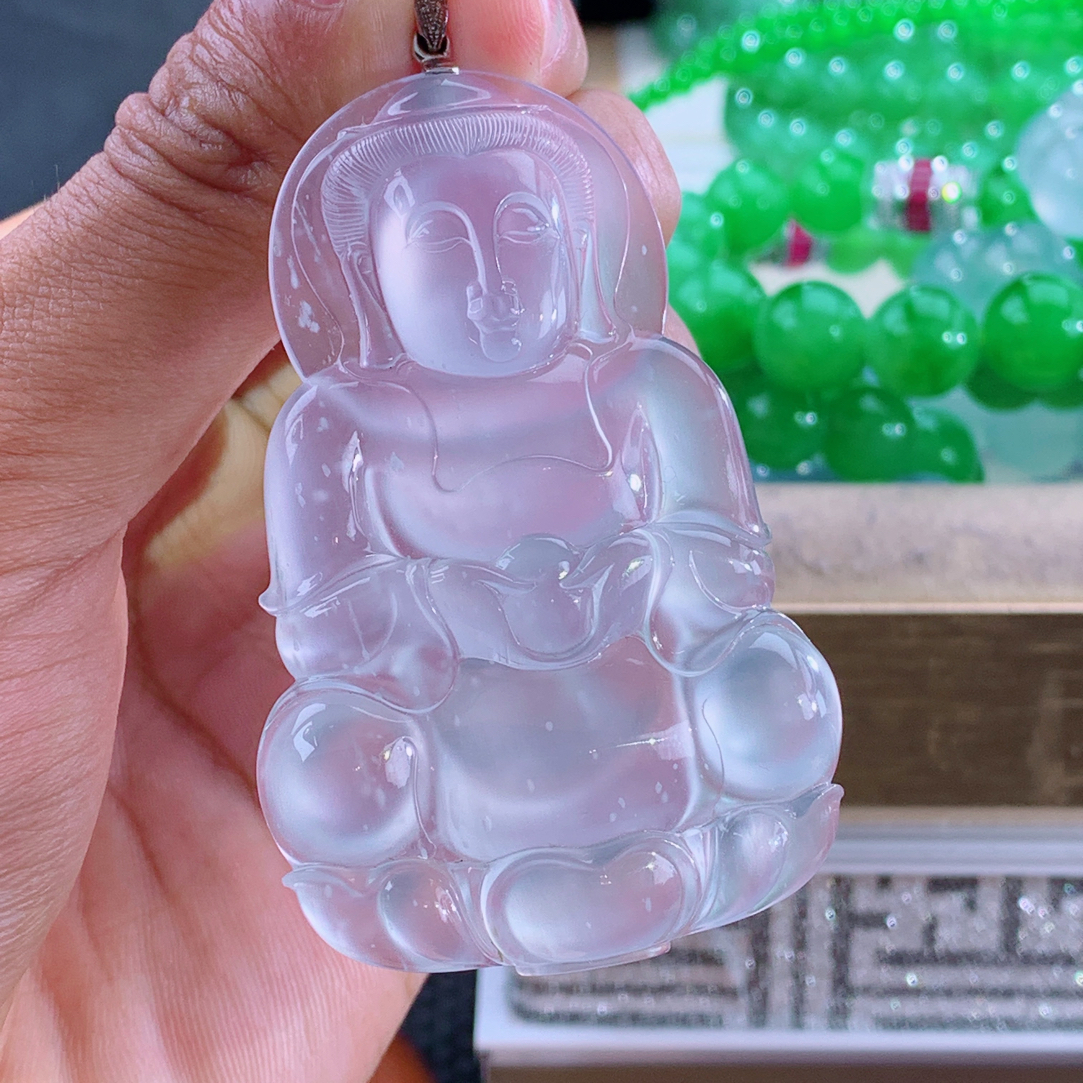 收藏级传承木纳场口玻璃种起钢雪花棉翡翠观音缅甸天然a货翡翠