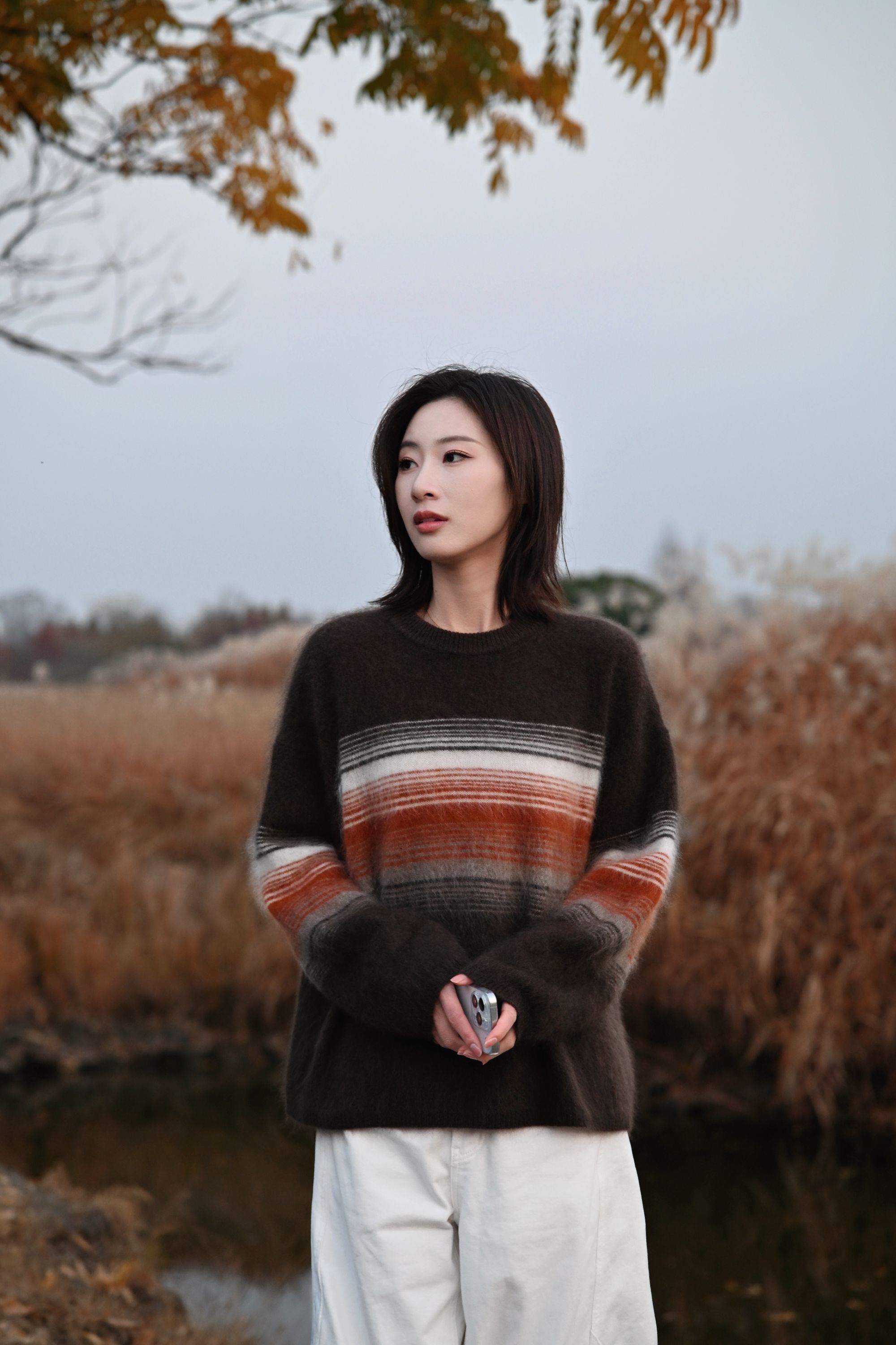 【焦糖拿铁】山羊绒＋绵羊毛提花圆领女保暖毛衣轻奢慵懒165-YL099