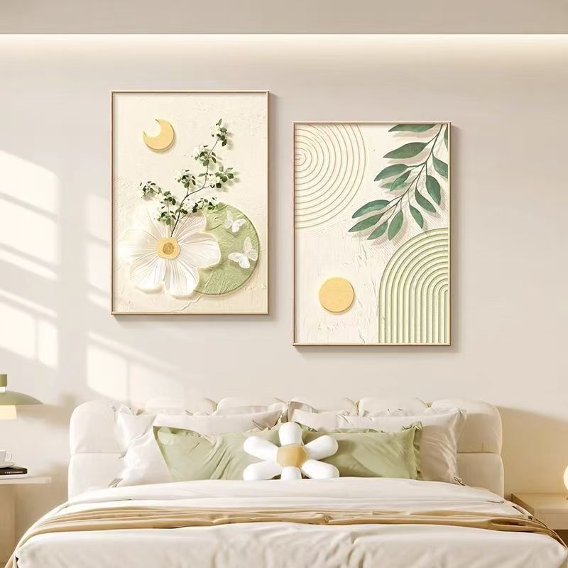 【恬静诗意】北欧简约卧室床头抽象花卉肌理感奶油风原木风装饰画