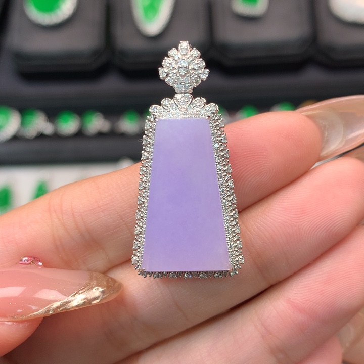 翡翠吊坠(不含链)18K金镶嵌冰粉紫